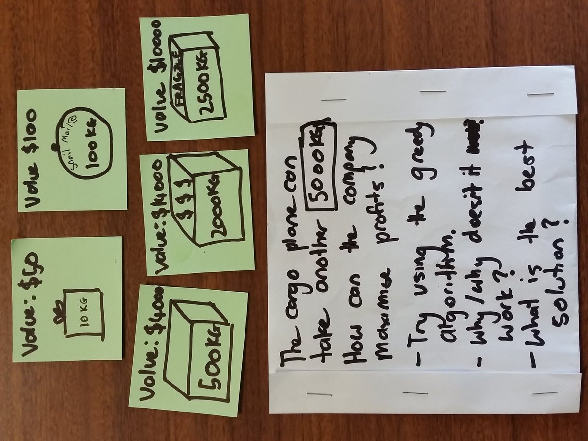 mharrisonict's tweet photo. What is the optimum outcome? Sorting Weight per value ratio? Greedy won't get it. Real world N items @HeidiNewtonNZ #CS4HSCHCH #tractability https://t.co/Bu2gnB4nN9
