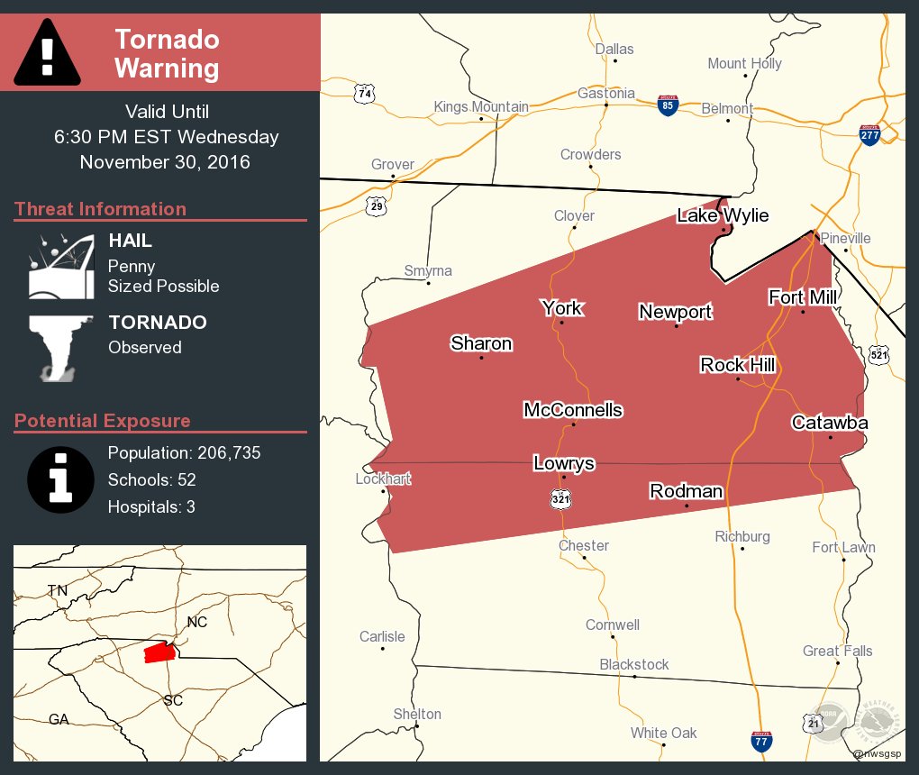 ⚠️ Take Cover! Tornado Warning continues for Rock Hill SC, Fort Mill SC