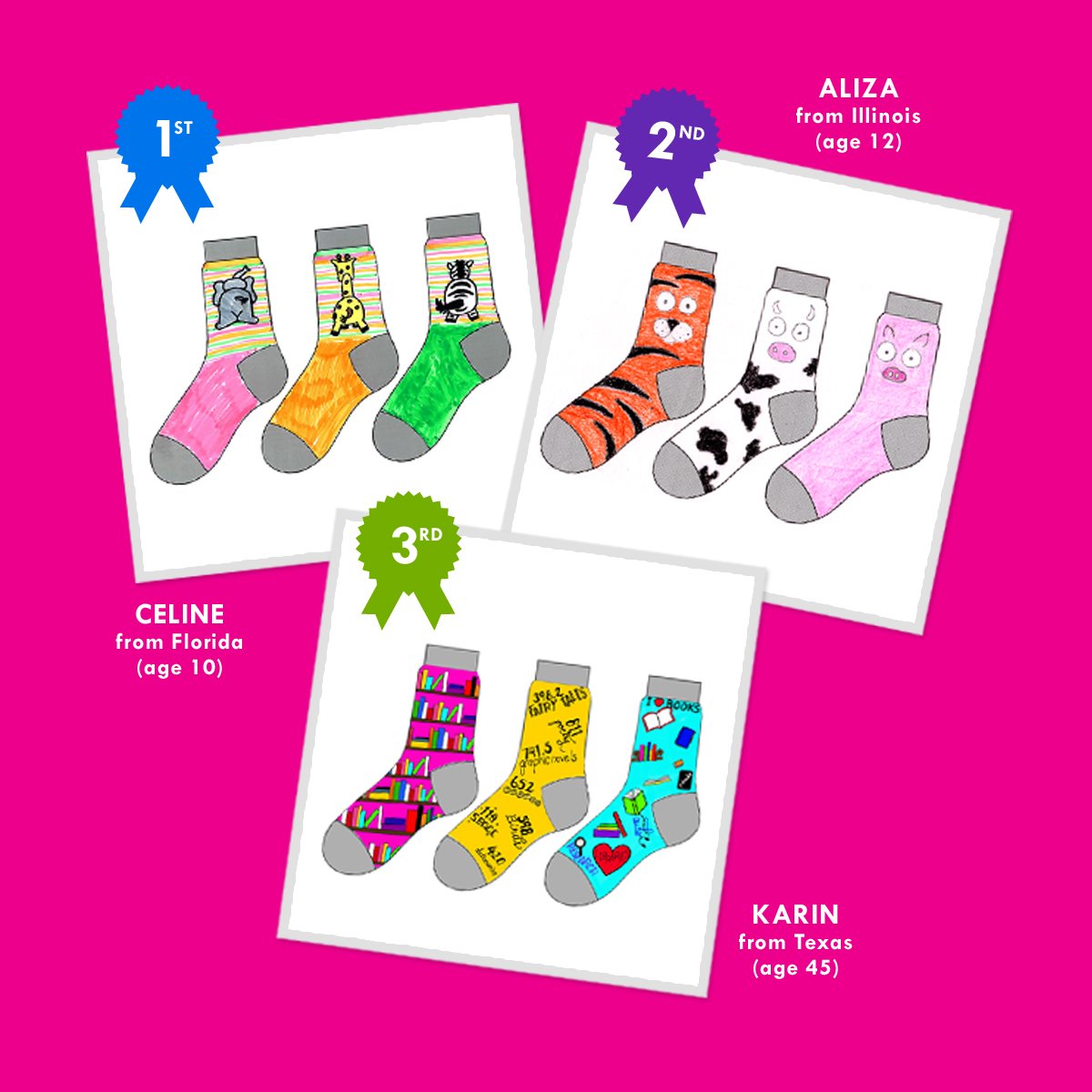 LittleMissMatch's tweet photo. Drumroll please! Announcing the #LMMProjectSock 2016 winners! Congrats to everyone who participated! We really enjoyed all of your designs! https://t.co/7ZJl58zAAn