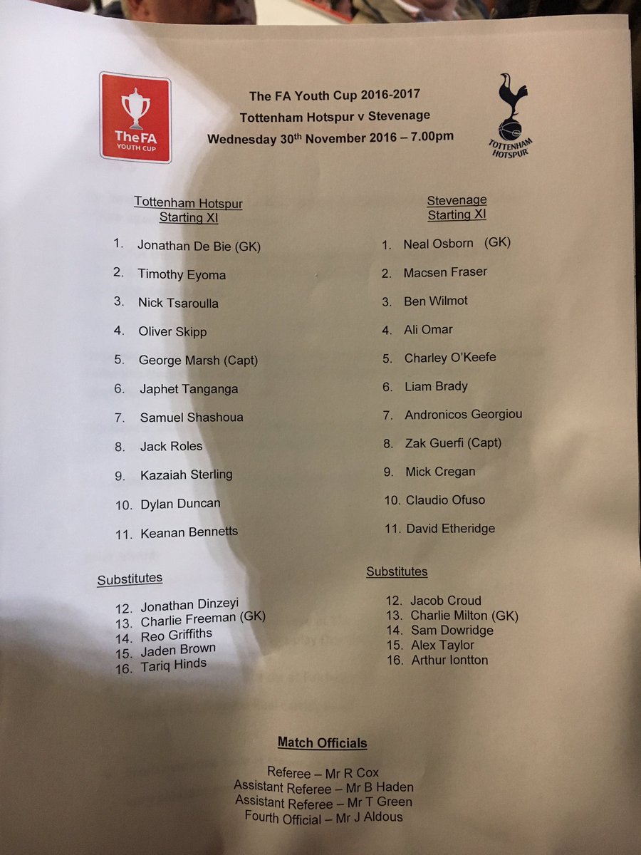 StevenageFC's tweet photo. Confirmation of both teams is here on tonight's team sheet... https://t.co/rHNmZSq5at