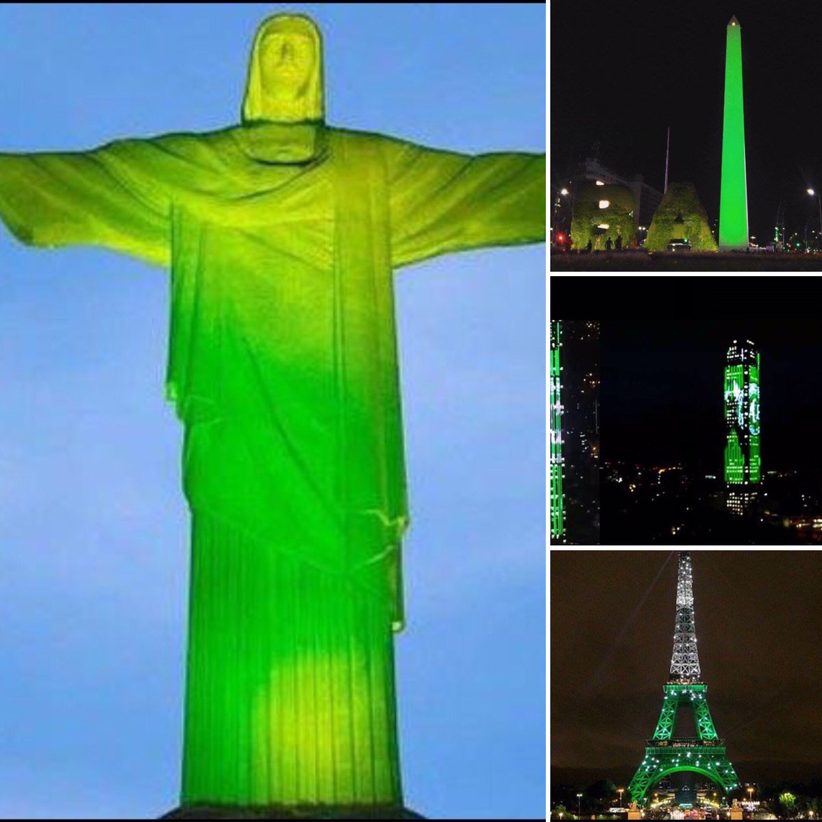 AlemanPancho's tweet photo. París, Bogotá, Buenos Aires y Río pintadas d verde por desaparecidos del #Chapecoense pérdida irreparable para el deporte y la humanidad https://t.co/z5XndgWac0