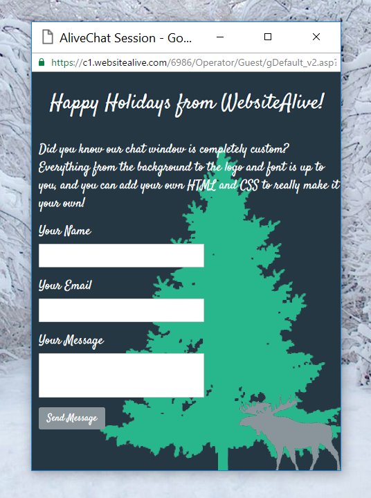 websitealive's tweet photo. Our fully customizable chat window allows you to create your own design without our branding anywhere! Check out this Holiday design sample! https://t.co/FoaIDPJzef