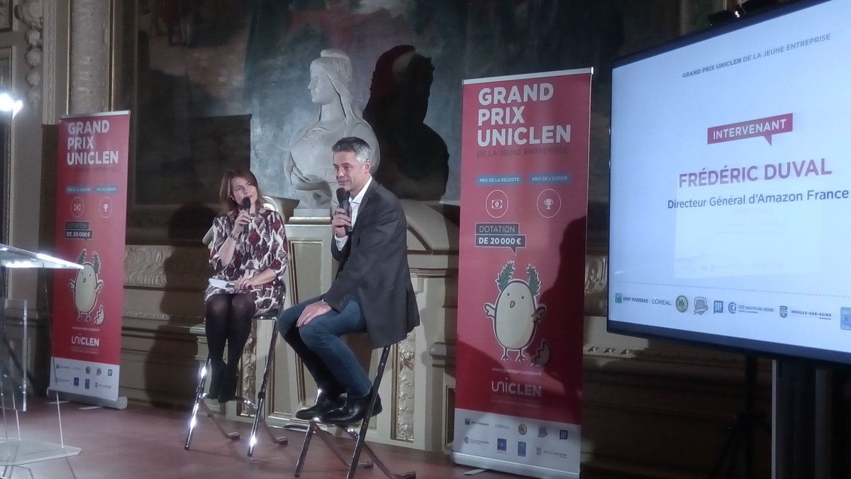 brunolescure's tweet photo. Magic @Evecheg itv #fredericDuval Ceo en Fr @AmazonFR au GD prix @Uniclen plaisir d'avoir été au jury - @beeforbiz #innovation #startup https://t.co/IHBvhyv45Z