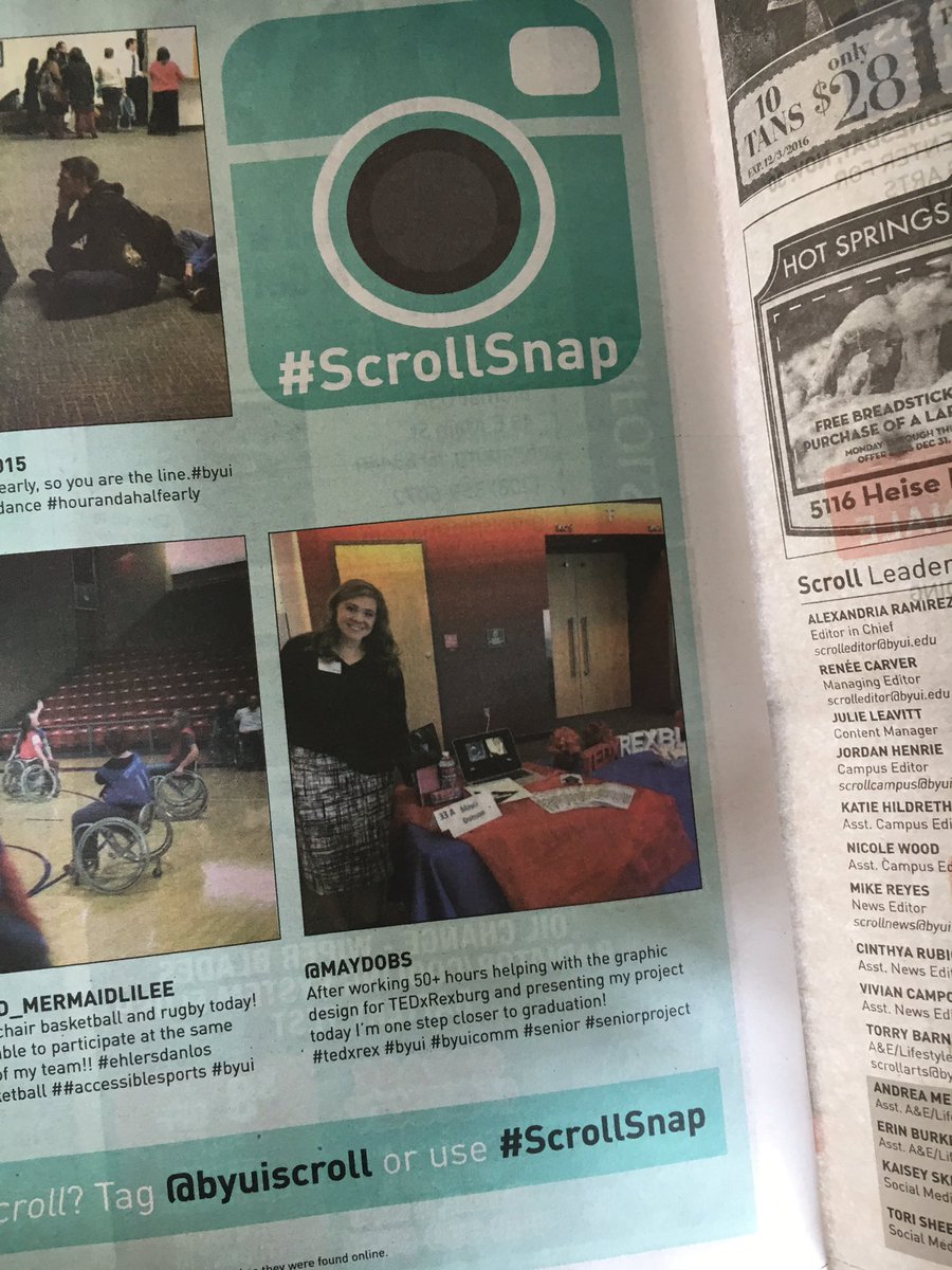 maydobs's tweet photo. My Instagram picture got in the @byuiscroll. In honor of this I will be doing autographs at 2:00 today location TBA. #scrollsnap #byui https://t.co/EgJHRIzlz4