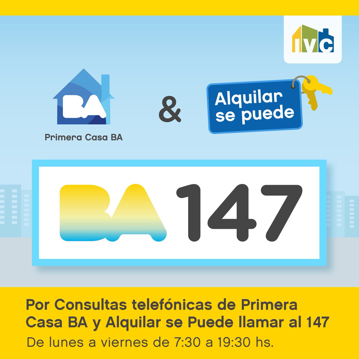 IVCBuenosAires's tweet photo. A partir del jueves 1 de diciembre, para comunicarte telefónicamente por @PrimeraCasaBA y Alquilar se puede llamá al 147. https://t.co/BvEQ0BSuAM
