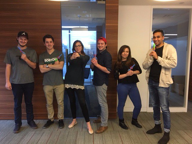 NowVerticalTech's tweet photo. Thanks @returnpath for giving us these nerf guns at @DataMarketingTO - Let the office shenanigans begin😂#AffinioLife #OfficeCulture #DM2016 https://t.co/WcgBFCnlij
