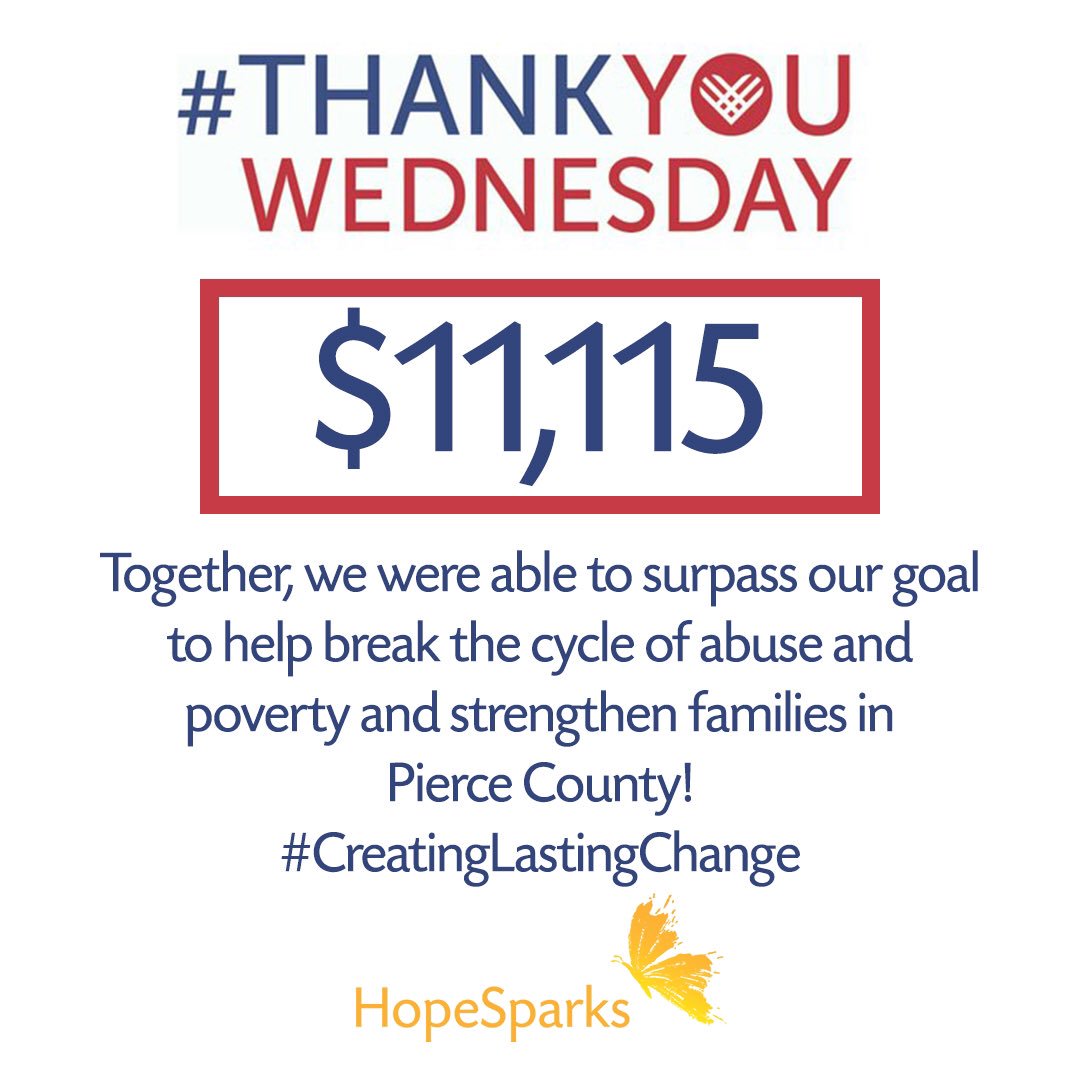 HopeSparksOrg's tweet photo. Thank you for helping HopeSparks reach our goal and supporting children and families in Pierce County! #creatinglastingchange https://t.co/WPSMvOQgNo