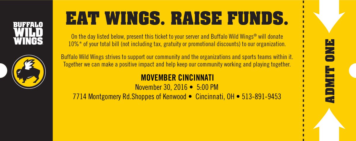 cincymo's tweet photo. Join us at @BWWings in Kenwood from 5-9p. 10% of your bill benefits men's health thru #Movember https://t.co/trbx2Lqo5K #eatwingsraisefunds https://t.co/ugnNuP4pxR