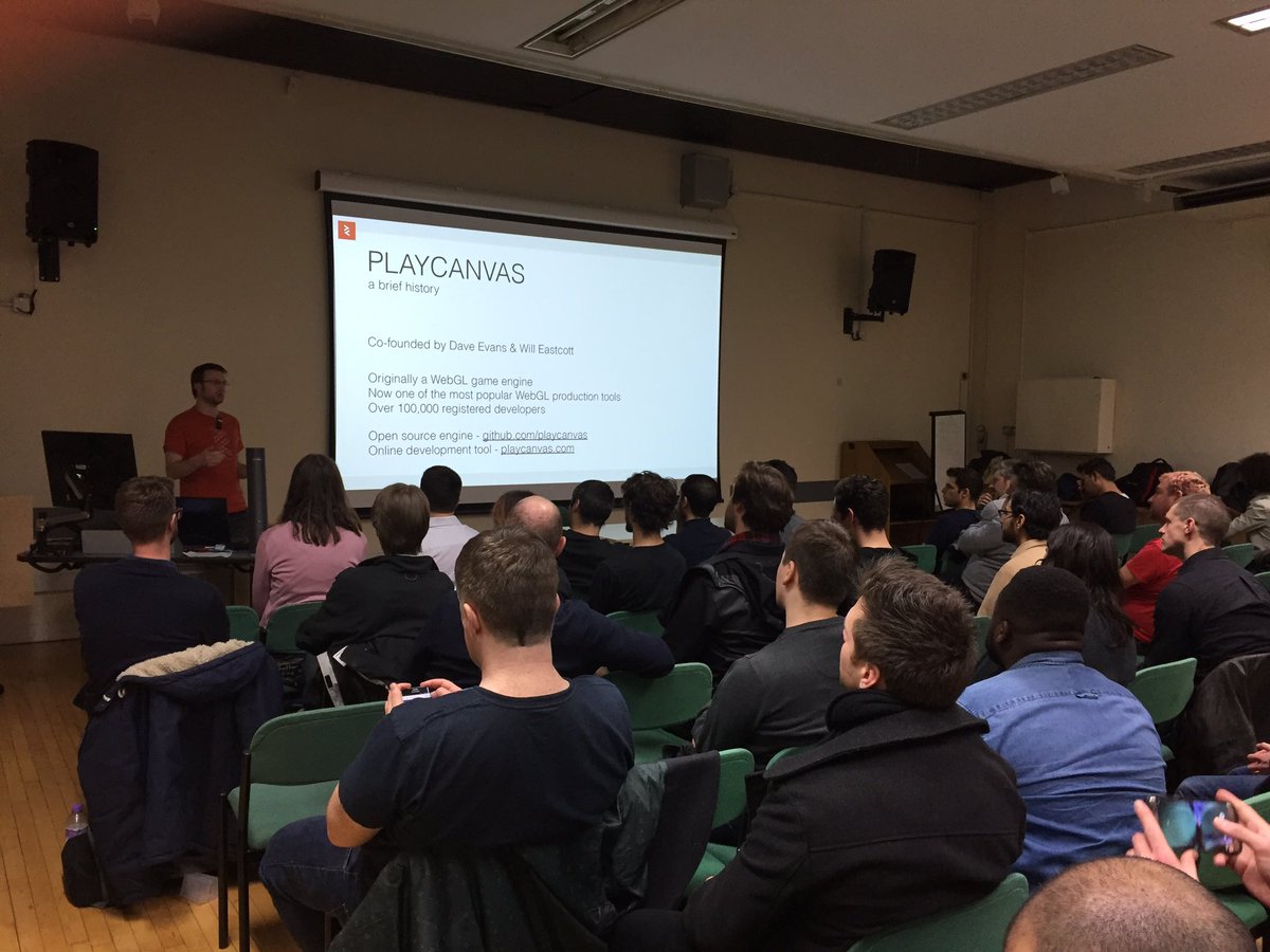 KhronosUK's tweet photo. Our final talk from @daredevildave showing off how @playcanvas utilises @WebGL to delivery #WebVR #KhronosUK https://t.co/FV3kKB50yX