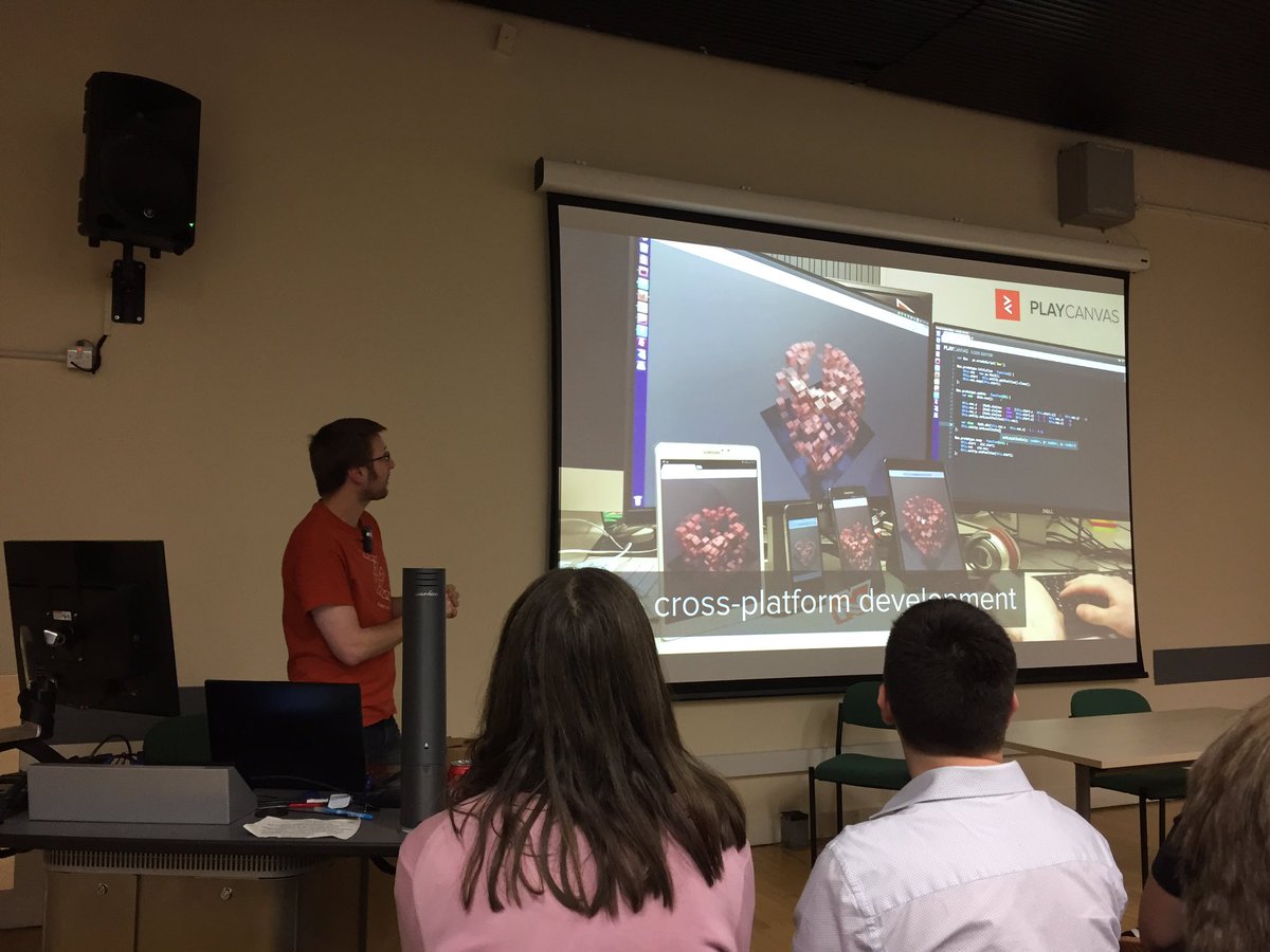 KhronosUK's tweet photo. Our final talk from @daredevildave showing off how @playcanvas utilises @WebGL to delivery #WebVR #KhronosUK https://t.co/FV3kKB50yX