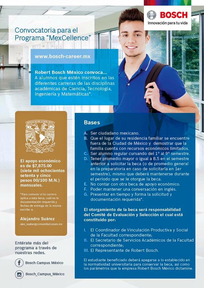 FIUNAM_MX's tweet photo. ¡Postúlate para el Programa #Mexcellence de @BoschMexico!
Para conocer más detalles escribe a alex_suaher@comunidad.unam.mx
LÍMITE:2 de dic. https://t.co/uzLFethRSc
