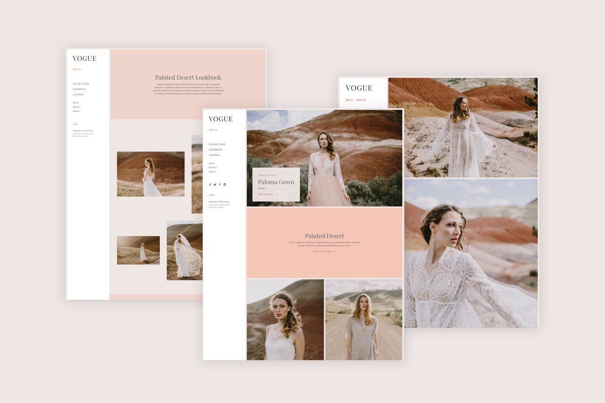 pixelunion's tweet photo. VOGUE is the first @Shopify theme with a built-in, editorial-style "lookbook" feature for showcasing collections. https://t.co/Bch8WTmKTn https://t.co/5nfM5m4IbZ