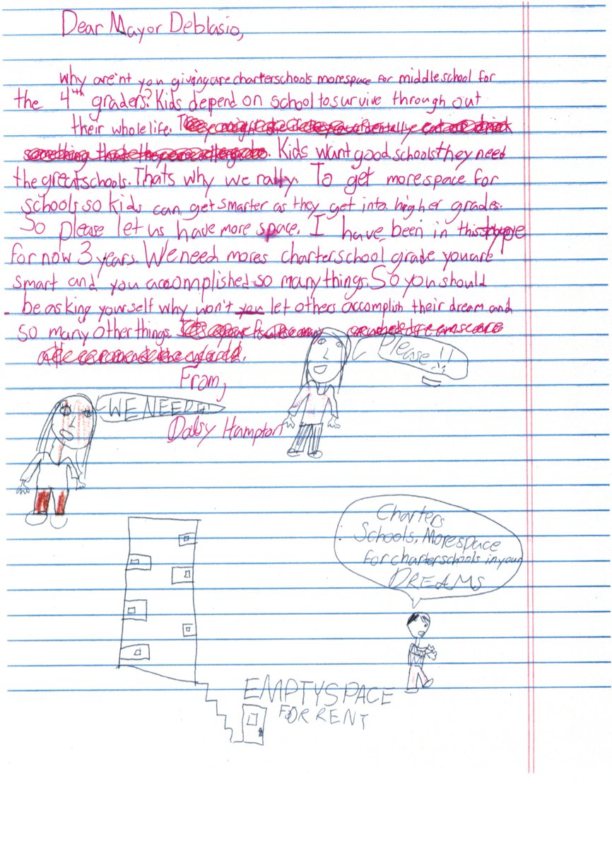 daisysmom0113's tweet photo. A letter from my 7 year old, a @SuccessCharters Union Square 3rd grader, to @BilldeBlasio @NYCMayorsOffice. Give all a #pathtopossible. https://t.co/nvdlr2f3QT