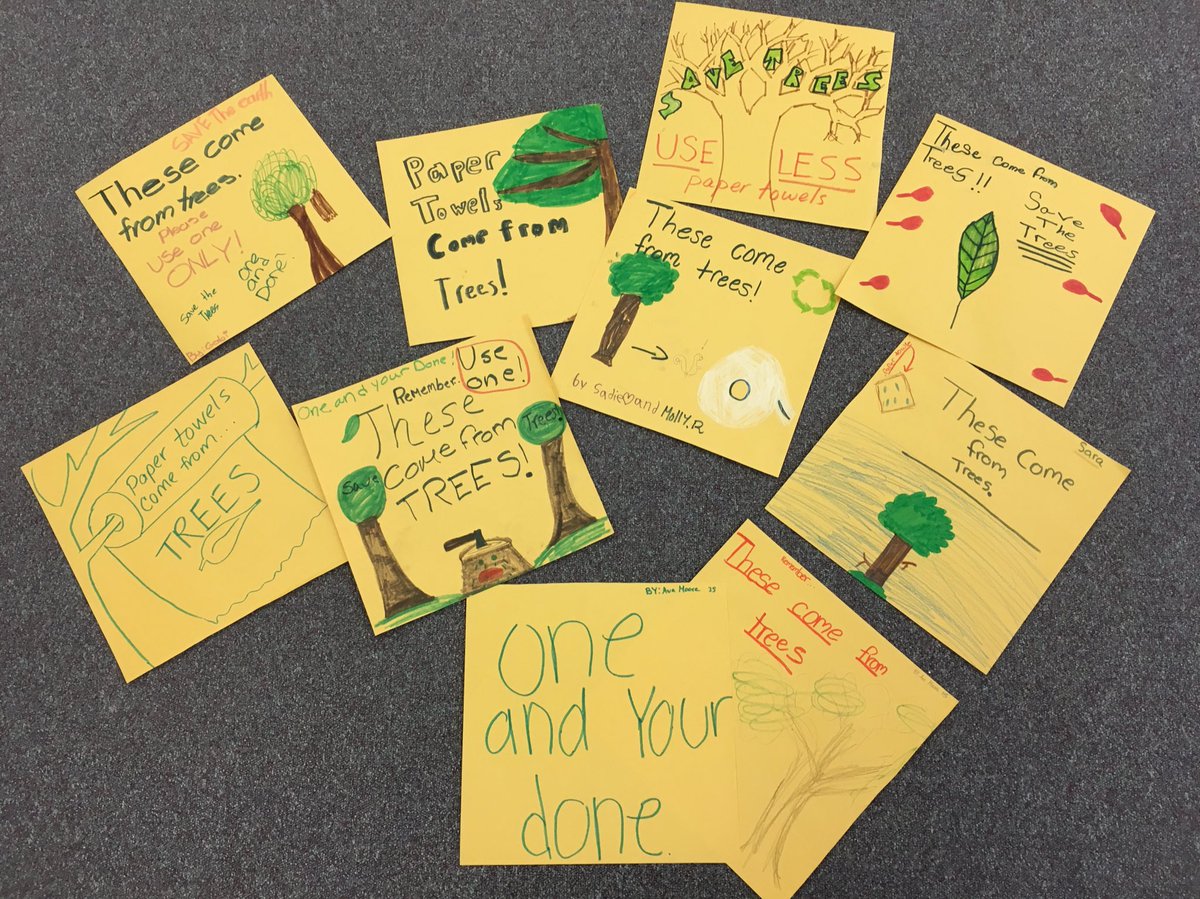 Young Earth Savers at Steward:  "paper towels come from trees" posters 🌎🌳🌿🌲💚