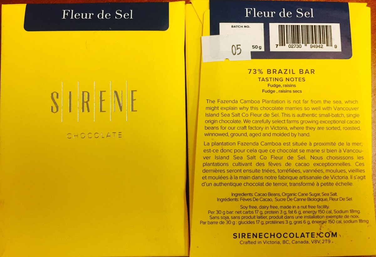 We are really enjoying <a href="/sirenechocolate/">Taylor Kennedy</a> 's Fleur de Sel bar!
