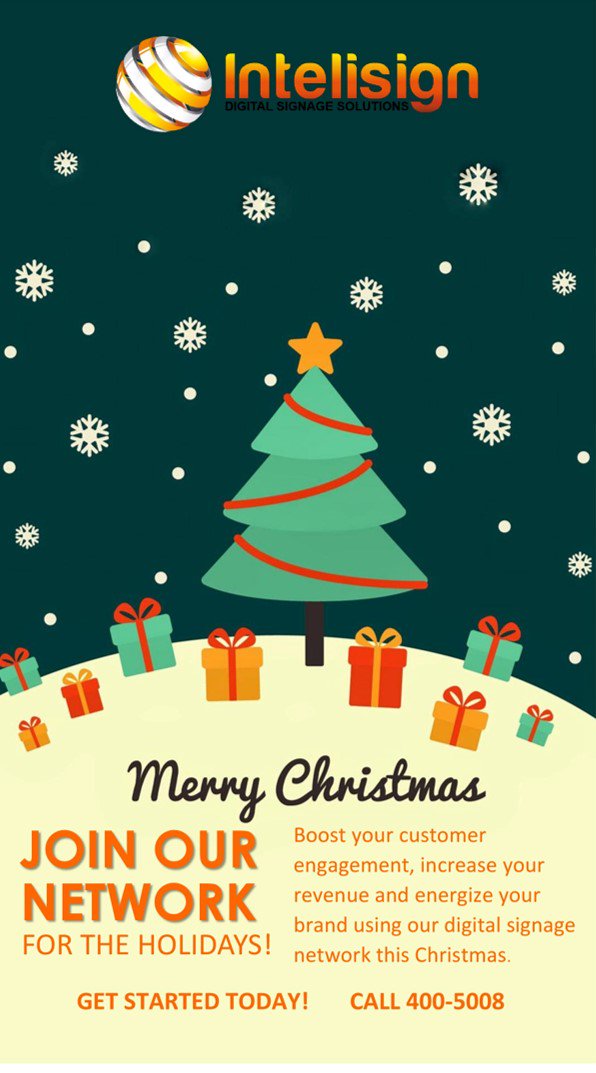 intelisign's tweet image. Join our network this Christmas! Call 400-5008 to learn more about our special offers and secure your space before time runs out.