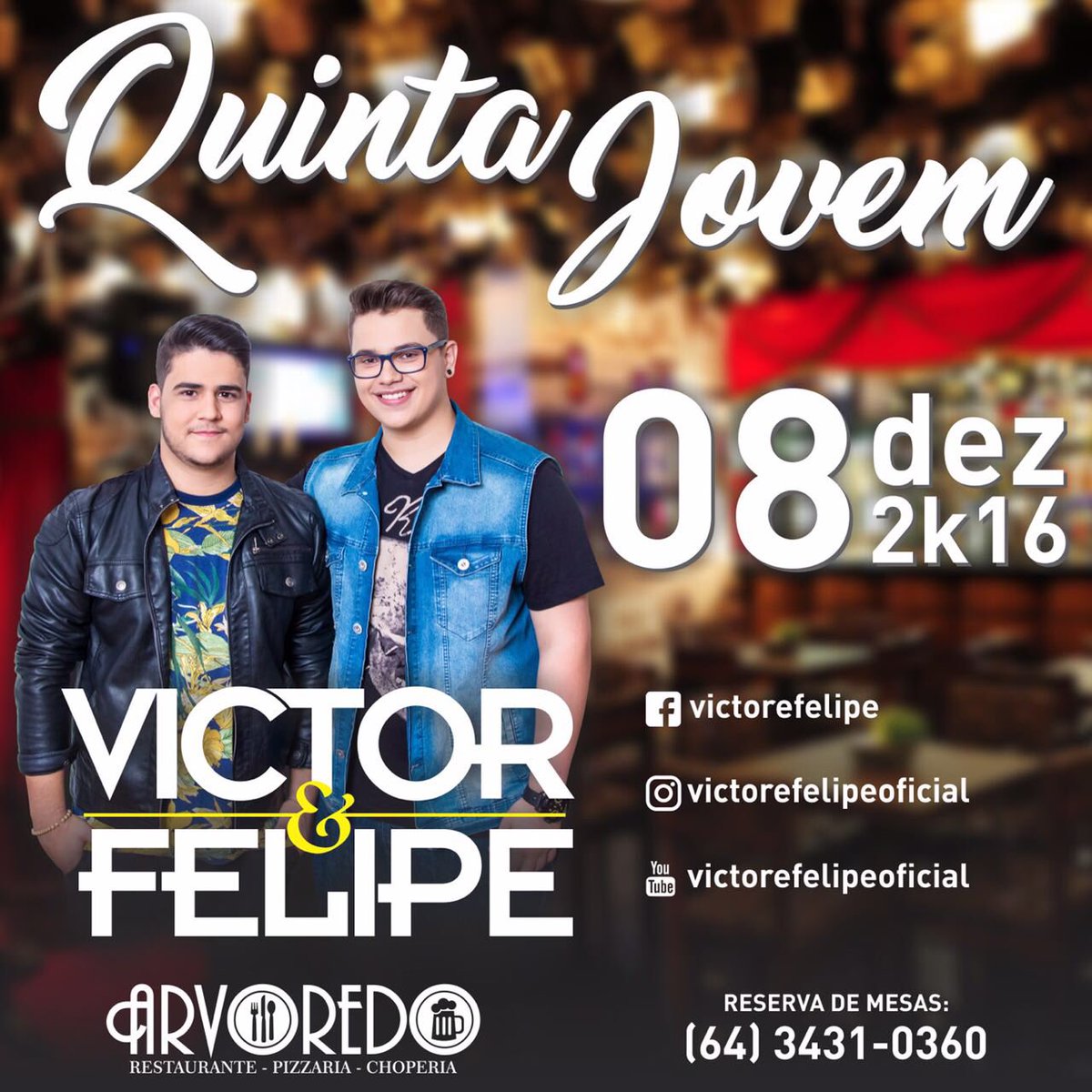 victorefelipeof's tweet photo. Victor e Felipe Dia 08 de DEZ (ARVOREDO).Esperamos todos para mais um show animadíssimo, que promete não ter hora pra acabar ✅✌🏻️💥 #PQ2016 https://t.co/hEyxmJx4zK