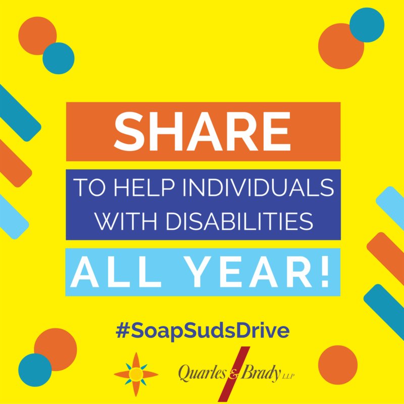 LifeNavOrg's tweet photo. Join @QuarlesandBrady in helping individuals with disabilities. Every RT = a $10 #donation to us. https://t.co/QvhTIRUmif #SoapSudsDrive https://t.co/ci4WEoJdDe