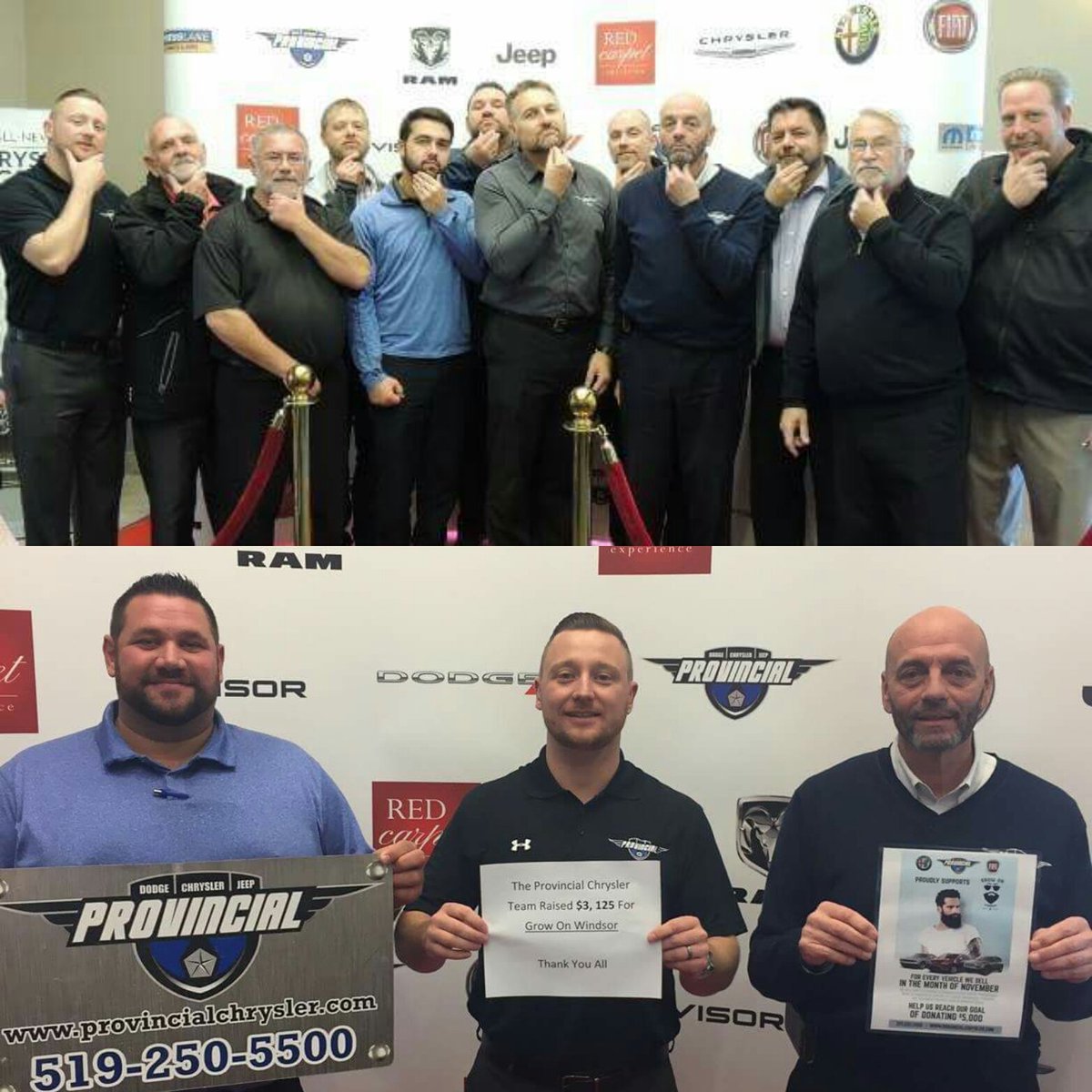 growonwindsor's tweet photo. Check out Provincial Chrysler, Dodge, Jeep & Fiat's #GrowOnWindsor Team! TY for raising funds for local men's health! #YQG #KeepFundsLocal https://t.co/yWKvopgtRi