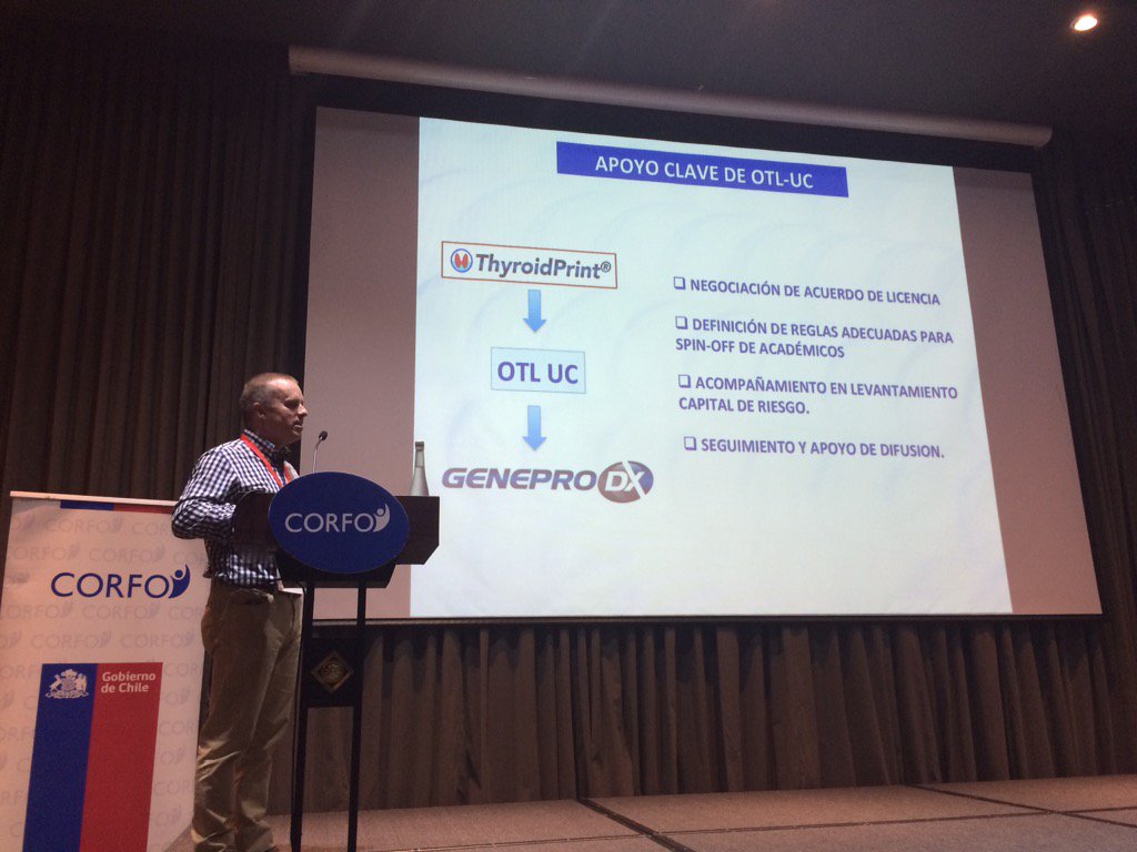 MarcelaAnguloG's tweet image. Encuentro #otlscorfo nominados #premiosTT PUC Dr HGonzalez Kit diagnóstico de cáncer de tiroides spin off @genepro