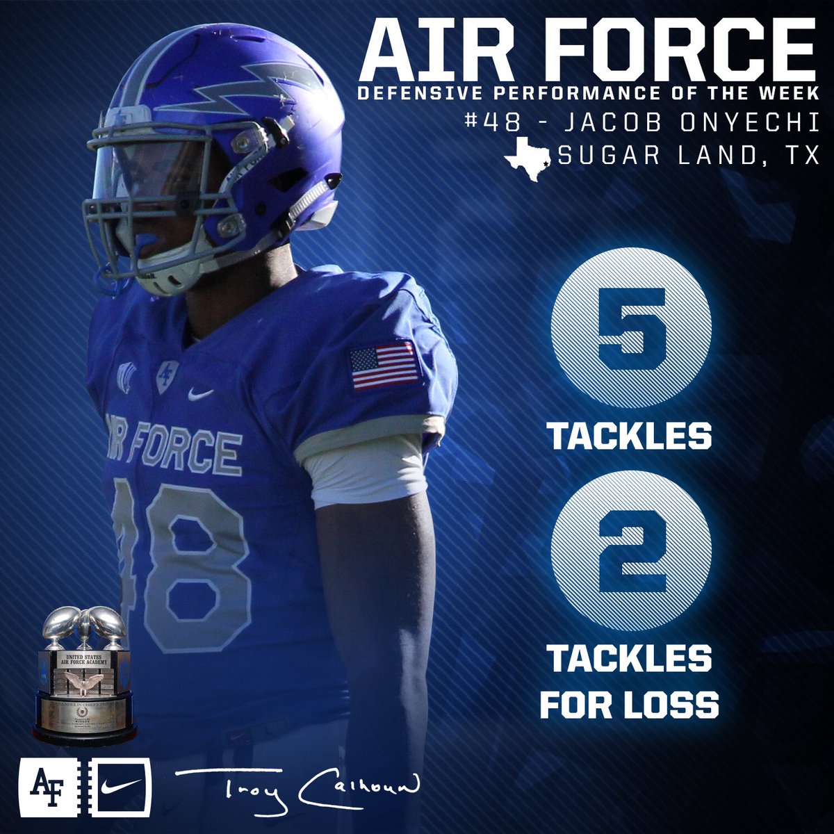 AF_Football's tweet photo. @jakesterrr123 is the Defensive Player of the Game vs #19 @BroncoSportsFB this last Friday! #WeBeatBoise #LetsFly https://t.co/3s7CiU7EbZ