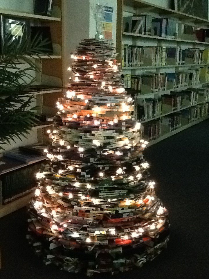 Christmas has come to the library. My aide, Samantha, did an awesome job! #booktree #FMSpride