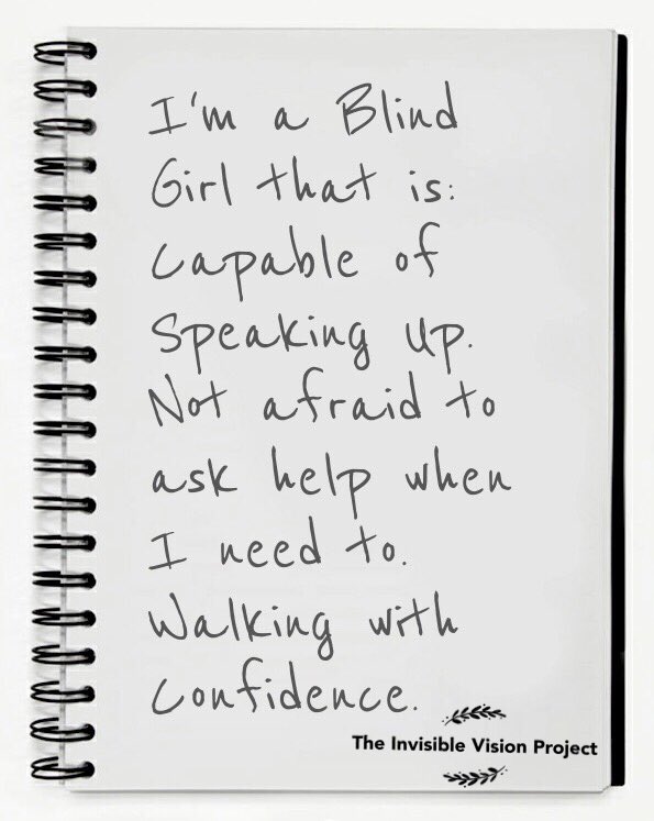 TIVP_Official's tweet image. I'm a Blind Girl that is: Capable of speaking up. Not afraid to ask help when I need to. Walking with confidence #TryingToBePositive