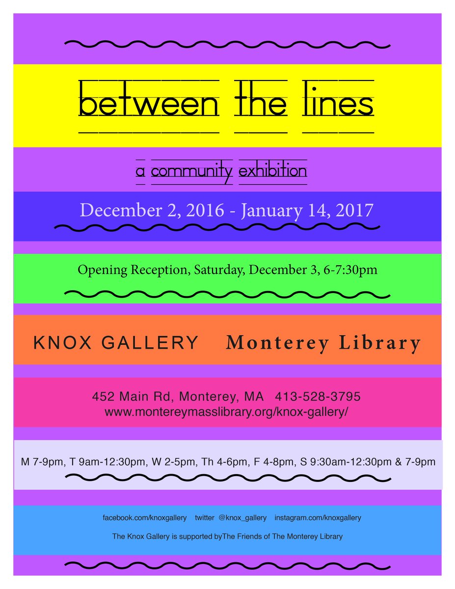 Knox_Gallery's tweet photo. Please join us this Saturday, Dec 3​, 6-7:30pm for the opening reception of 
Between The Lines our annual community exhibition! https://t.co/Vh5FnOTDo1
