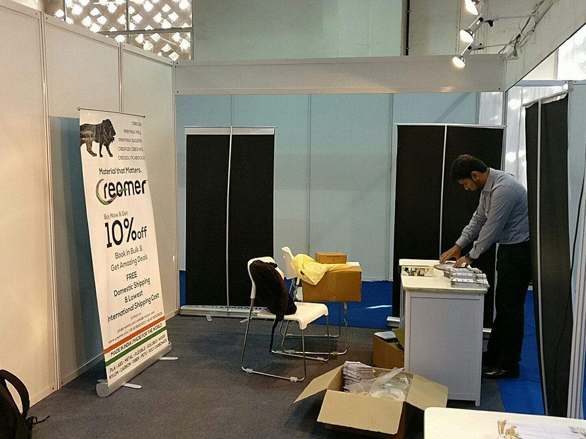 Creomer's tweet photo. Preparing our space for the immense crowd visiting this place today 
@Inside3DPrint #3dprinting #3dfilaments #creomer https://t.co/R2JJJhK8iv