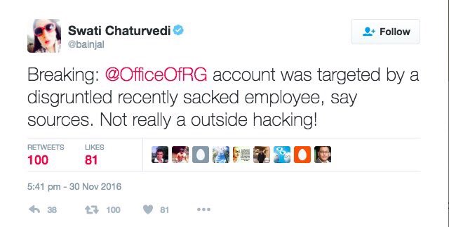 KavitaNF's tweet photo. Will @INCIndia &amp; @OfficeOfRG state their official position on #RahulHacked ? Two congis putting out contrary allegations. https://t.co/nM38jl0r8z