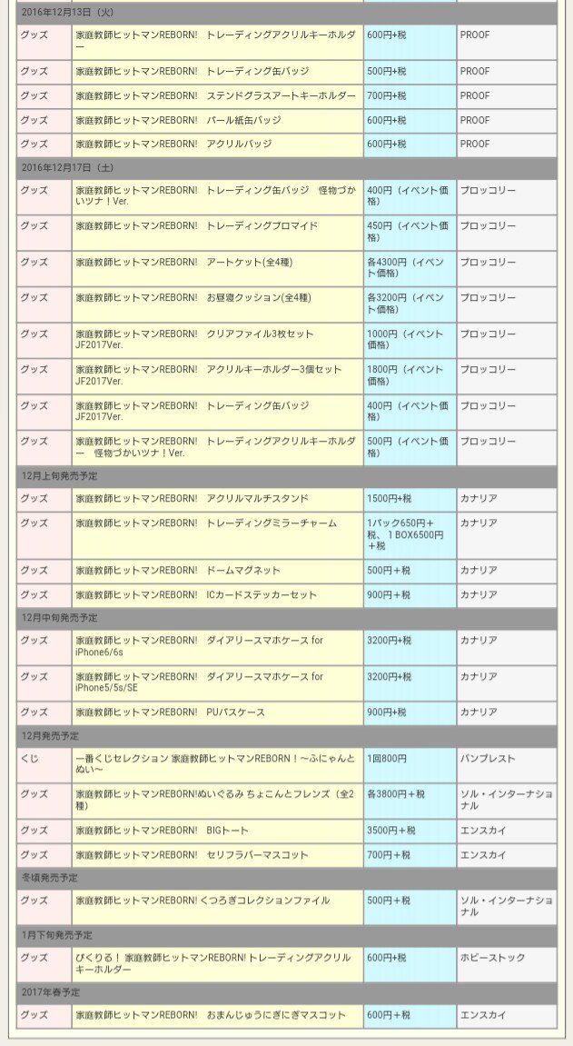 夏風あいむ これから発売される予定の家庭教師ヒットマンreborn のグッズ 12 1現在 1 2枚目 今月発売のグッズ その他の発売予定は3枚目の商品一覧をご覧下さい 家庭教師ヒットマンreborn 拡散希望