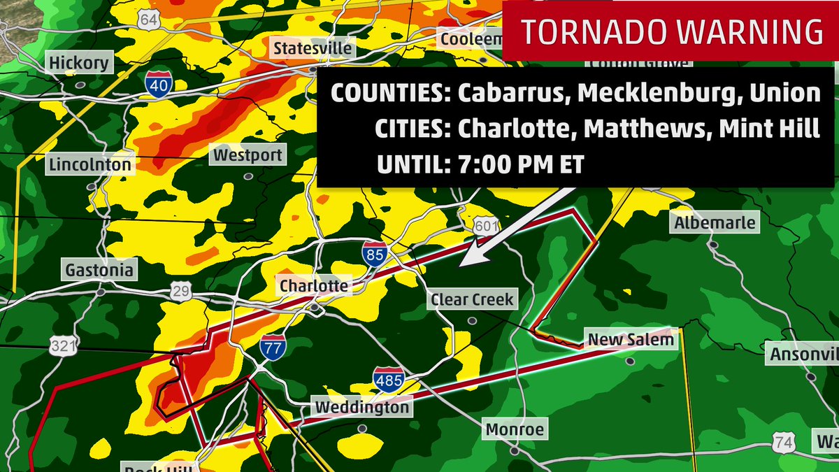 A tornado warning has been issued for the southern half of the