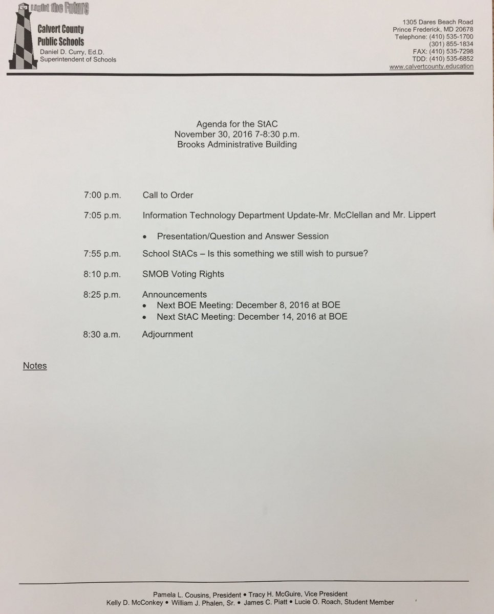 StACofCalvert's tweet image. Agenda for tonight's meeting!