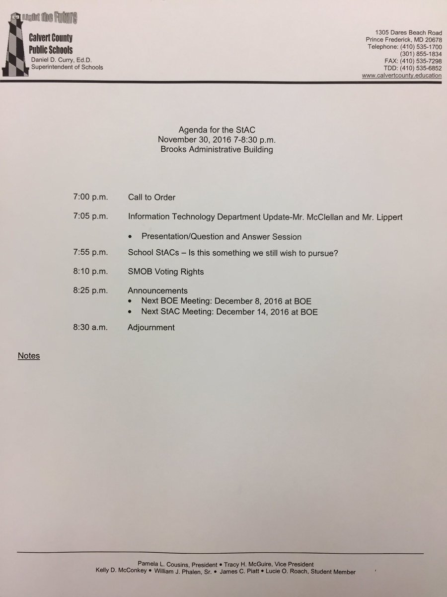 CalvertSMOB's tweet image. StAC meeting tonight at the BOE!