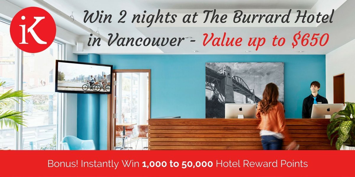 indykeyhotels's tweet photo. Win 2 nights in Vancouver at the Burrard Hotel + Dinner - Value up to $650 https://t.co/2R4UjE4oAj #YYC #YVR #YYJ https://t.co/MlKQQjFIC3