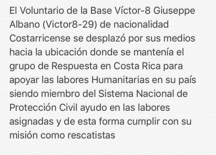 #CostaRica cabe resaltar que parte del equipo de #Sinaproc contaba con un Costarricense Giuseppe Albano miembro voluntario de Base Víctor
