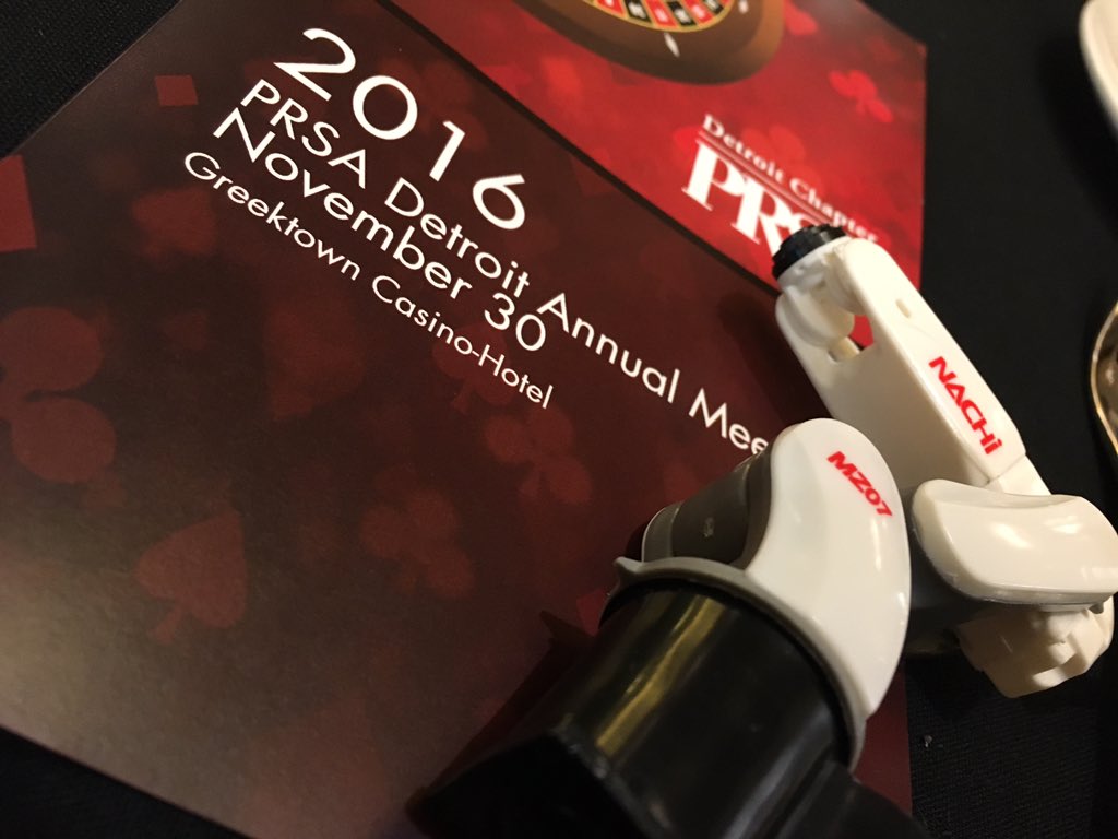 NachiRobotics's tweet photo. #MiniNachiRobot is taking it all in at @PRSADetroit's #AnnualMeeting at @MGMGrandDetroit. #Whereintheworld #Nachi #NRS #NachiRoboticSystems https://t.co/vMraYM7dkx