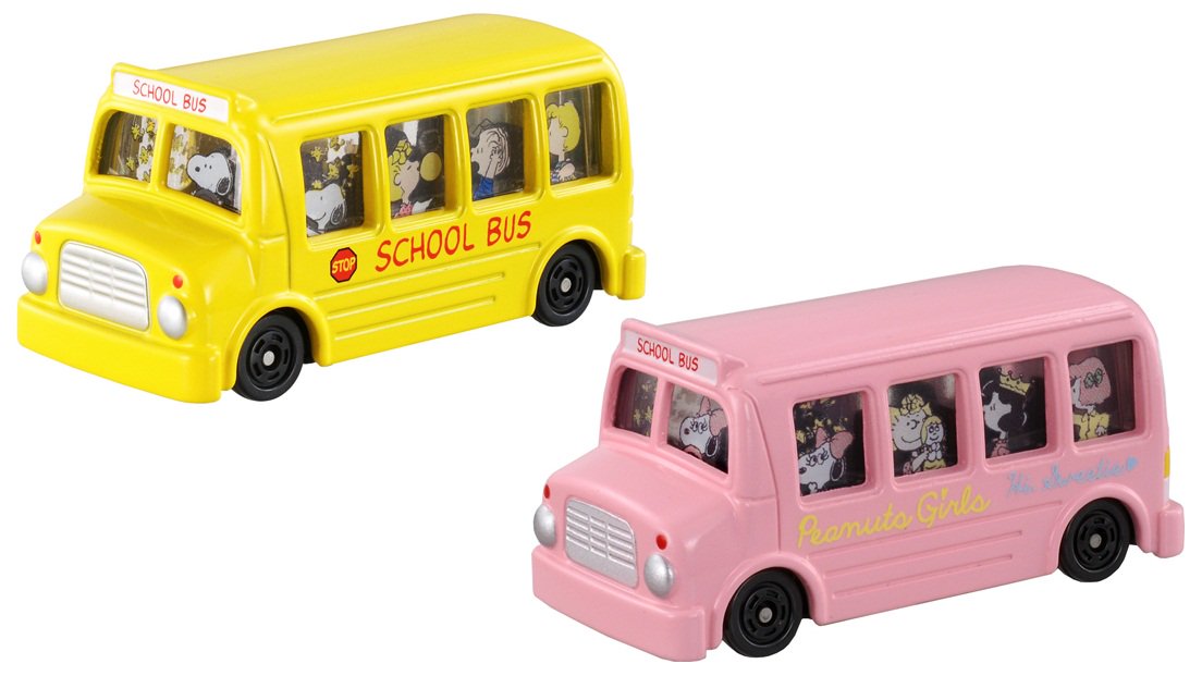 タカラトミー V Twitter 好評発売中 スヌーピースクールバスのドリームトミカは元気の出る黄色 人気のベルをメインにしたピーナッツ ガールズバスは可愛いピンク色 サスペンションのアクション付きです W T Co 7x9pi4p2xp