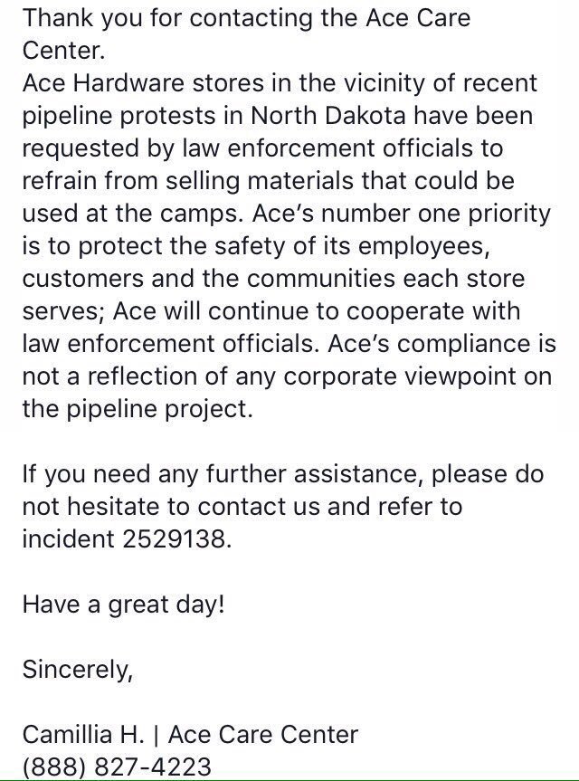 What is this weird, racist move, <a href="/AceHardware/">Ace Hardware</a> ? #NoDAPL