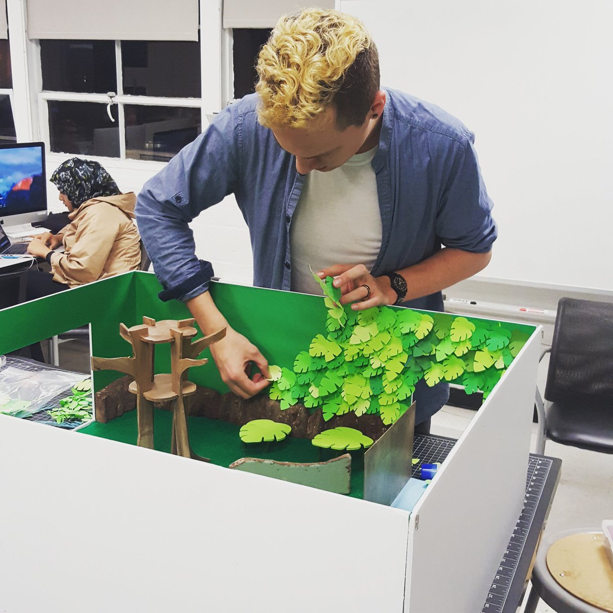 Zack working on his Amazin' Amazon Animals Exhibit for Exhibition Design! #somanyleaves #philaugraphicdesign