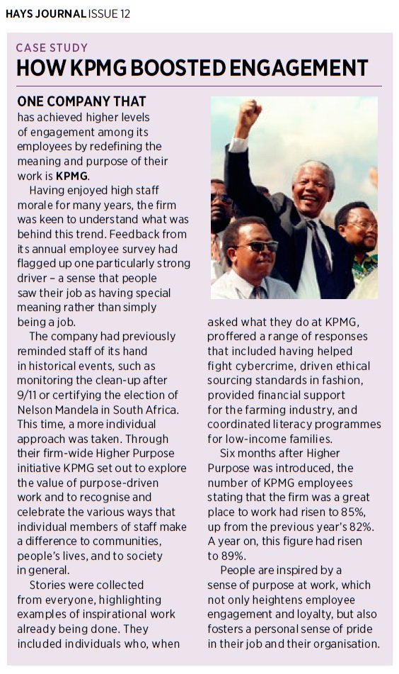 SherifMBSMP's tweet photo. #MBSMP Case Study highlights on how KPMG boosted staff engagement. . . From Hays Journal https://t.co/AKafXiFrzM