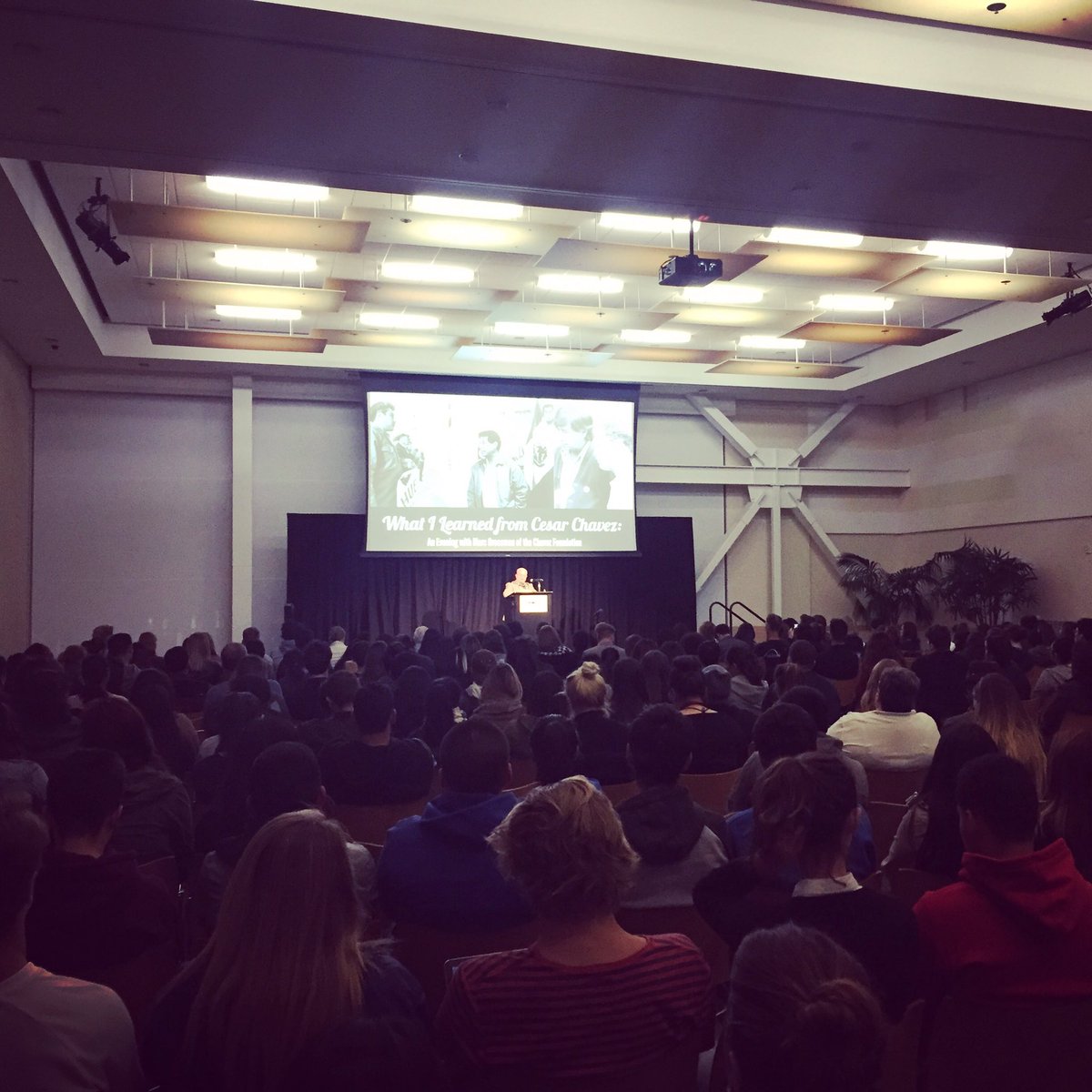CSUSM_AandL's tweet photo. Hundreds showed up to hear Marc Grossman speak about his time working with #cesarchavez tonight! #csusmal https://t.co/fEgL6qmT7E