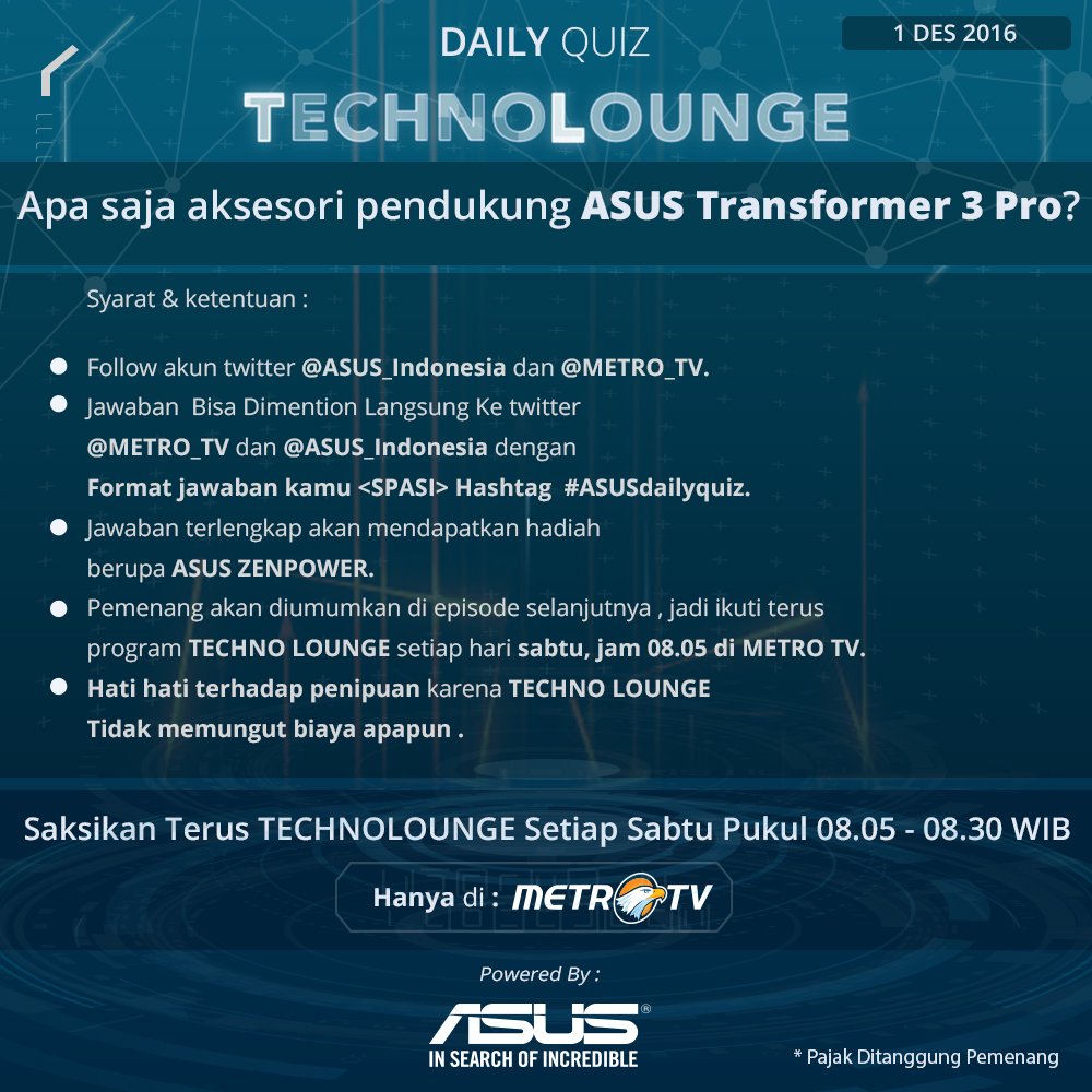 Metro_TV's tweet photo. Pertanyaan #AsusDailyQuiz hari ini, ikuti dan menangkan powerbank persembahan @ASUS_Indonesia https://t.co/XQ1HNkZOKu