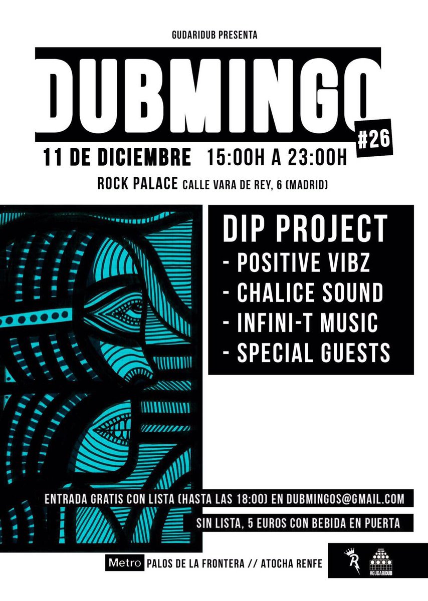 proyectoDIP's tweet photo. El domingo 11 de diciembre nos vemos en #dubmingos @RockPalace #proyectoDIP @PVibz @ChaliceSound #InfiniTmusic https://t.co/YQHTrazlP9