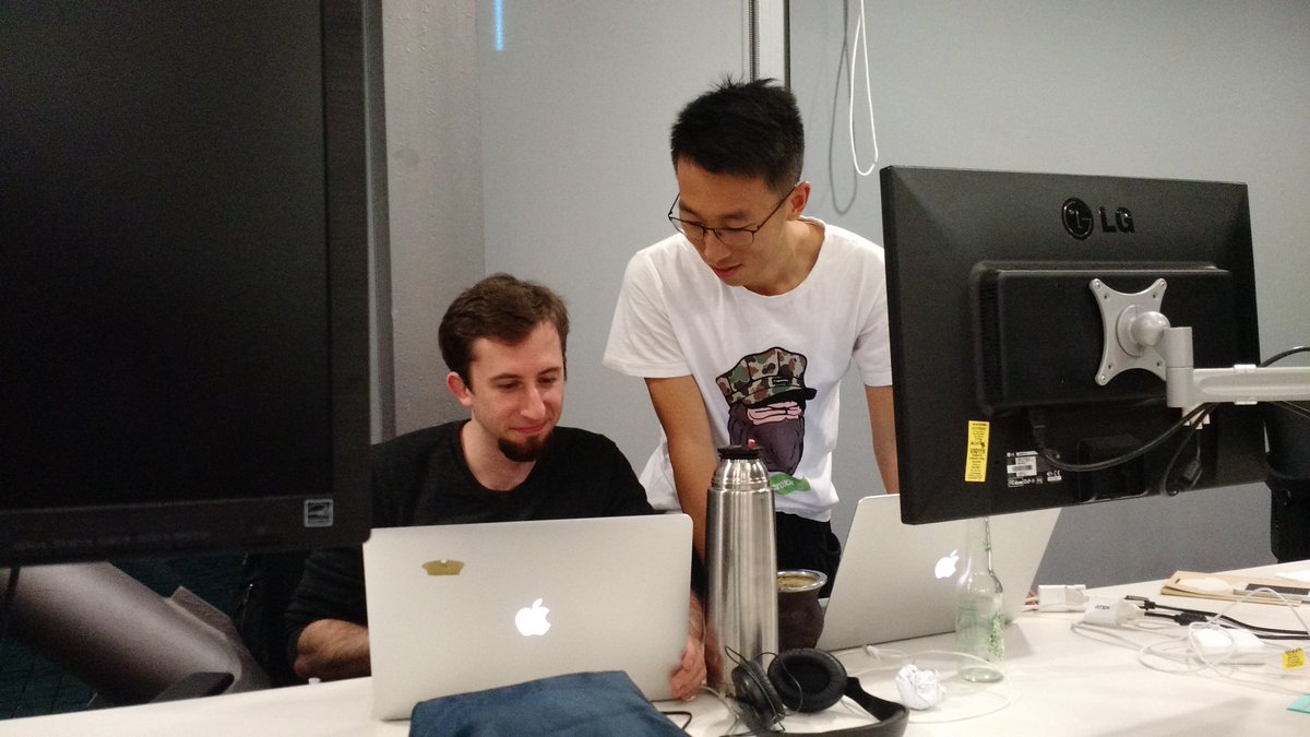 MarianoGappa's tweet photo. Having the best time with Gary Zhu at #MovioHackathon! https://t.co/U0TKMOxKzE