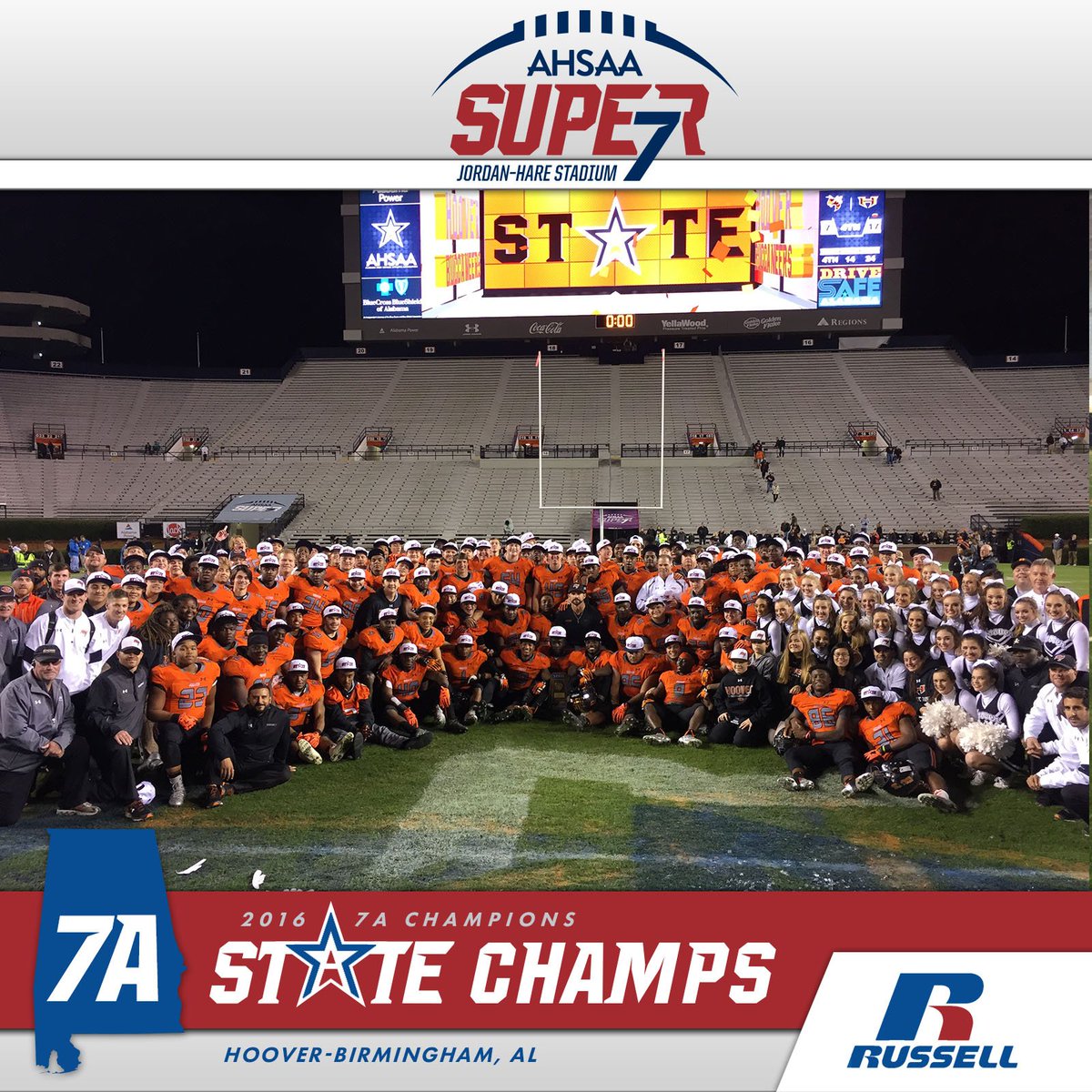AHSAA_football's tweet photo. Congratulations to the 7A @RussellAthletic Champions, Hoover High School! #GoBucs #StateYourClaim @BucsFootball https://t.co/ZqheRsnkNT