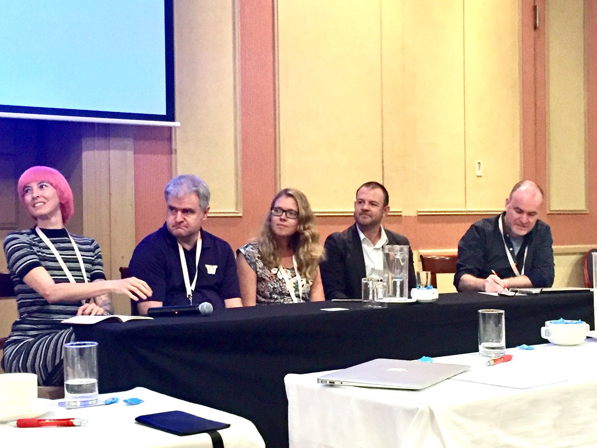 Ozchi2016's tweet photo. Day 2 #OzChi2016 panel discussing design, fiction, future, past, utopia, dystopia, and zombies https://t.co/MJYAJOUGTD