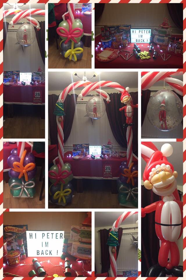 Elf'ing around!!! Giant candy cane balloon arch and glitter and confetti balloon bomb!!! #balloonsmakesmiles #elfhasarrived