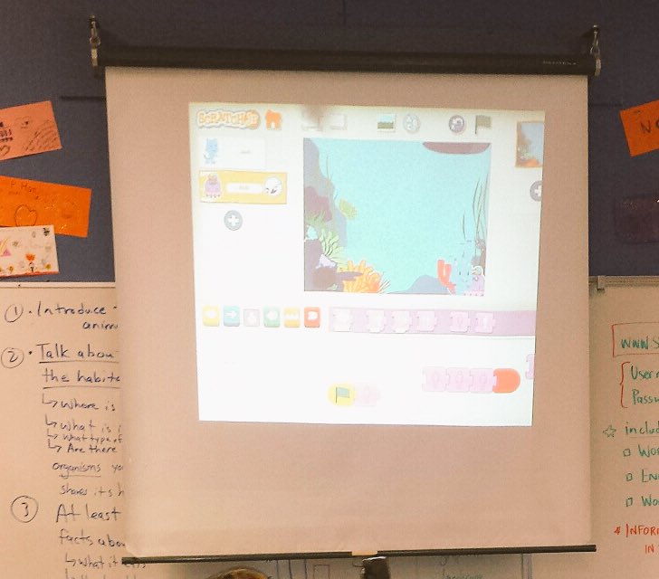 Mrs_A_Pimentel's tweet photo. #walnutcode keeps coding! @jacobsmain at @JKEschool is wandering into @ScratchJr with habitats! https://t.co/O13TzDObZV