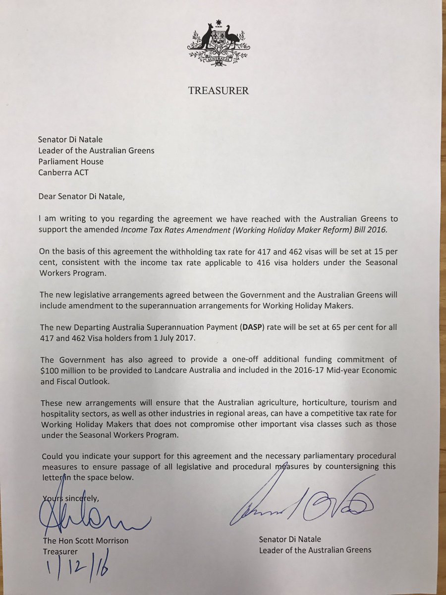 RichardDiNatale's tweet photo. The @Greens agreement solves the #BackpackerTax stand off. A victory for farmers, tourism &amp; environment #auspol https://t.co/RM0omutaDv